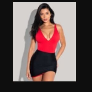 NWT TA3 Swim Swimwear Ruched Reversible Skirty Black Red Mini Cover Skirt NEW